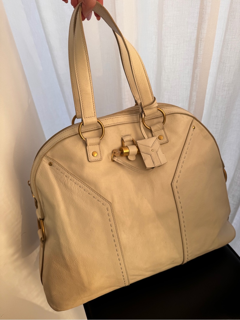 Yves Saint Laurent Cream Leather Dome Satchel